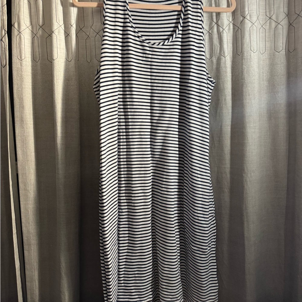 Kenneth Cole Black and White Striped Midi Dress